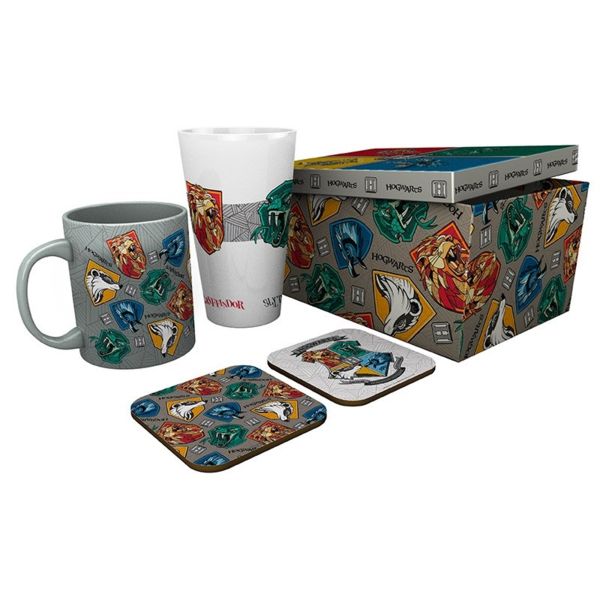 Houses Crests Hogwarts Glass Cup and Coasters Set Harry Potter