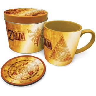 Set Taza Posavasos y Caja Metalica Golden Triforce The Legend Of Zelda